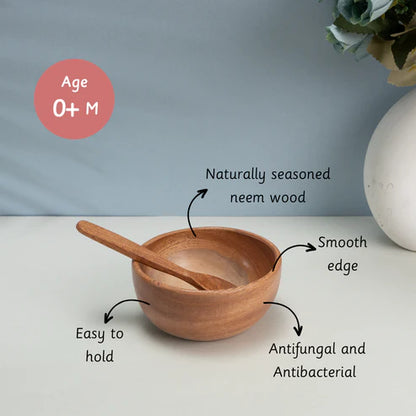 Little Bambino Natural Neem Wood Bowl & Spoon Set